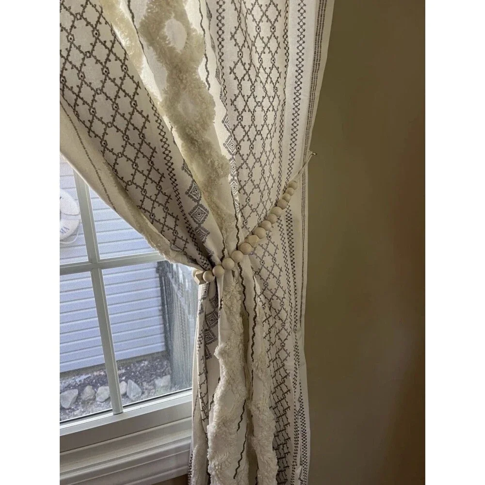 Wood Bead Curtain Tiebacks,  Set of 2 Curtain Holdbacks for Thin or Thick Window